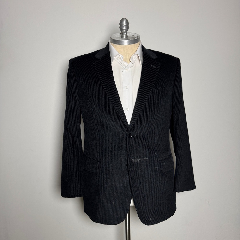 Jos A Bank Mens Black Corduroy Wool Silk Sport Coat Blazer Jacket 43R